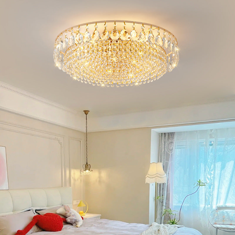 Modern Luxury Circle Iron Crystal Flush Mount Ceiling Light for Living Room - 4/6/8/10 Lights