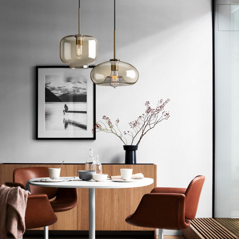 Contemporary Nordic Iron Glass Pendant Light - Round Geometric 1-Light Fixture for Living Room & Bedroom