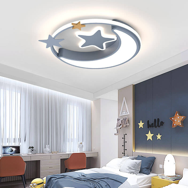Creative Simplicity Star Moon Round LED Kids Flush Mount Ceiling Light - Cute Bedroom Lighting, Nursery Decor, Child-Friendly Ceiling Fixture, Modern Design, Energy Efficient, Easy Install, Adjustable Brightness, Soft Glow, Ideal for Kids Room, Baby Room