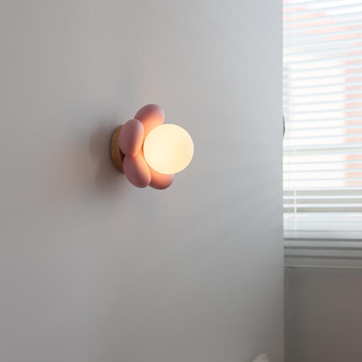 Modern Creative Flower Shape Glass Ceramic 1-Light Kids Wall Sconce Lamp Decorative Night Light for Children's Room Stylish Floral Design Nursery Wall Decor Energy-Efficient LED Compatible Adorable Kids Lighting Fixture Colorful Playroom Accent Lamp Ideal