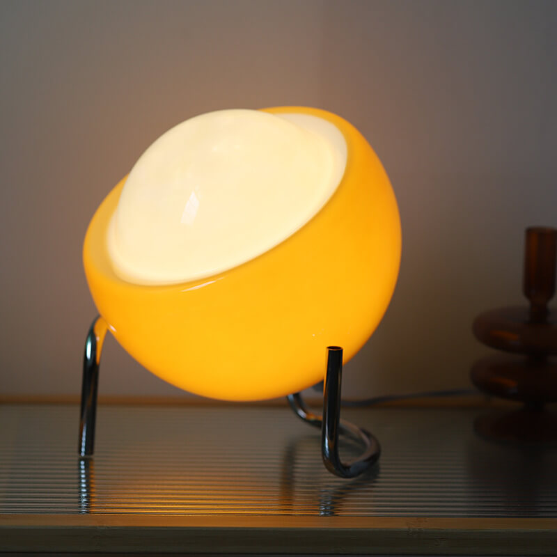Contemporary Nordic Planet Orange Glass Iron 1-Light Table Lamp for Bedroom, Modern Desk Lamp for Nightstand, Stylish Home Decor Lighting, Scandinavian Design Lighting Fixture, Unique Accent Lamp for Living Room, Trendy Bedside Lamp for Cozy Atmosphere, D