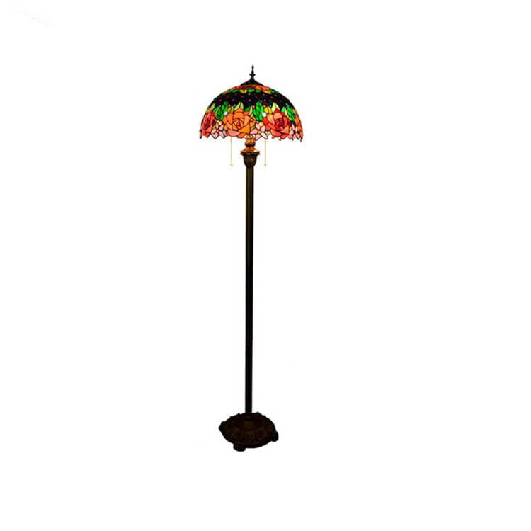 Traditional Tiffany Roses Stained Glass Floor Lamp - 2-Light Dome for Living Room