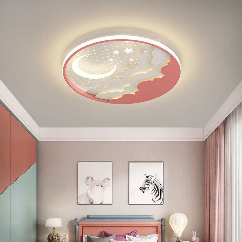 Contemporary Cartoon Stars Moon Acrylic LED Kids Flush Mount Ceiling Light for Living Room, Nursery, Bedroom, Playroom, Childrens Lighting, Modern Kids Room Decor, Energy Efficient Bright Ceiling Fixture