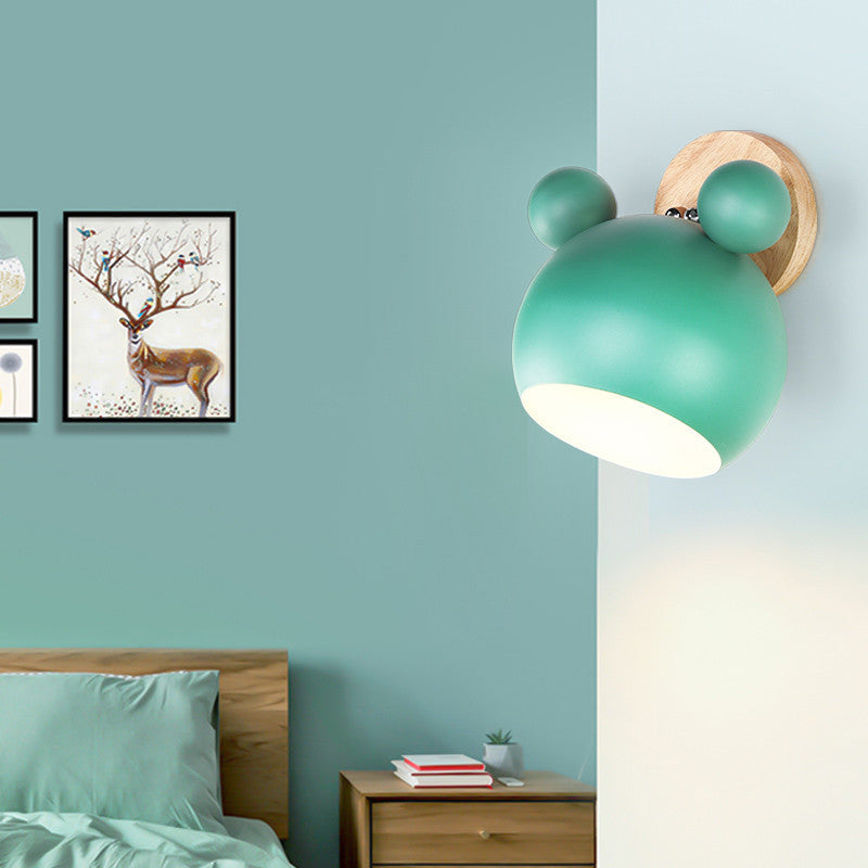 Nordic Cartoon Bear Dome 1-Light Kids Wall Sconce Lamp for Nursery, Children's Room Lighting, Playroom Decor, Cute Animal Wall Light, Adjustable LED, Ceiling Mount, Soft Nightlight, Baby Room Wall Fixture, Unique Kids' Bedroom Decor, Eco-Friendly Design