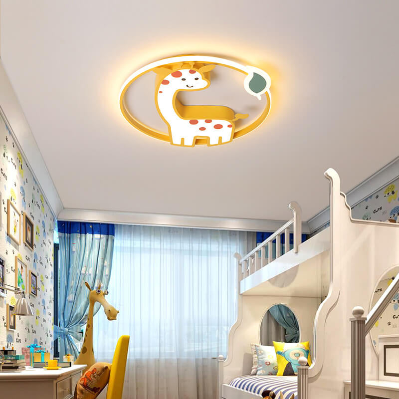 Cartoon Creative Giraffe Acrylic LED Flush Mount Ceiling Light for Kids Room, Nursery, Playroom, Children's Bedroom Lighting, Decorative Giraffe Ceiling Fixture, Colorful Cartoon Animal Design, Modern Kids Lighting Solution, Energy-Efficient LED Flush Lig