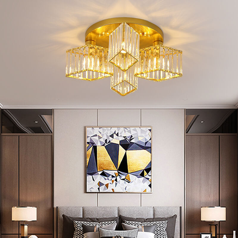 Modern Luxury Diamond Shaped Iron Crystal Semi-Flush Mount Ceiling Light - 3/4/5/6 Light Fixture