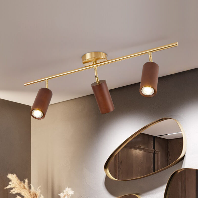 Modern Minimalist Walnut Wood LED Semi-Flush Mount Ceiling Light for Living Room