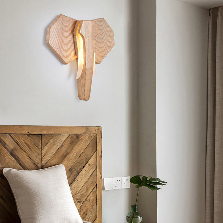 Nordic Solid Wood Elephant LED Wall Sconce Lamp