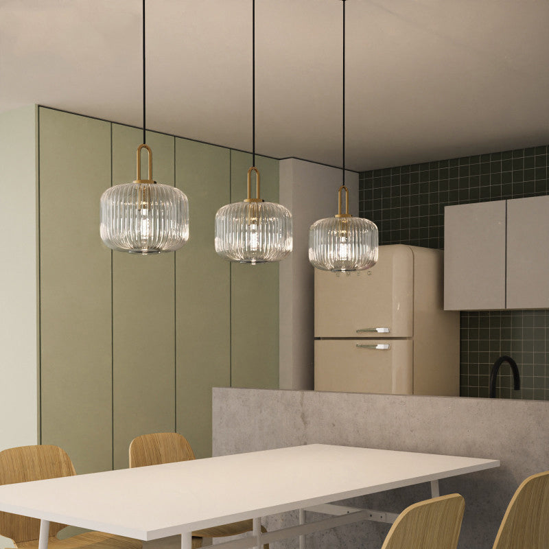 Contemporary Nordic Oval Pumpkin Pendant Light - Striped Glass & Stainless Steel 1-Light for Living Room