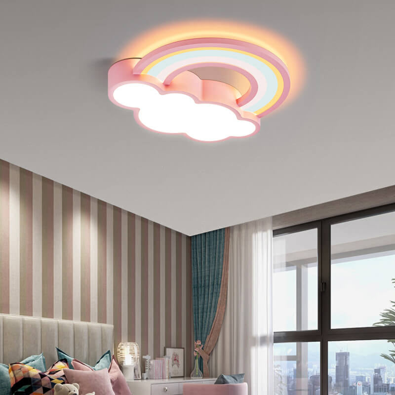 Childlike Rainbow Cloud LED Flush Mount Light for Kids' Room, Nursery, Ceiling Fixture, Colorful Light Decoration