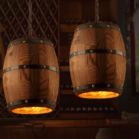 Rustic Iron Wood Wine Barrel Pendant Light for Dining Room