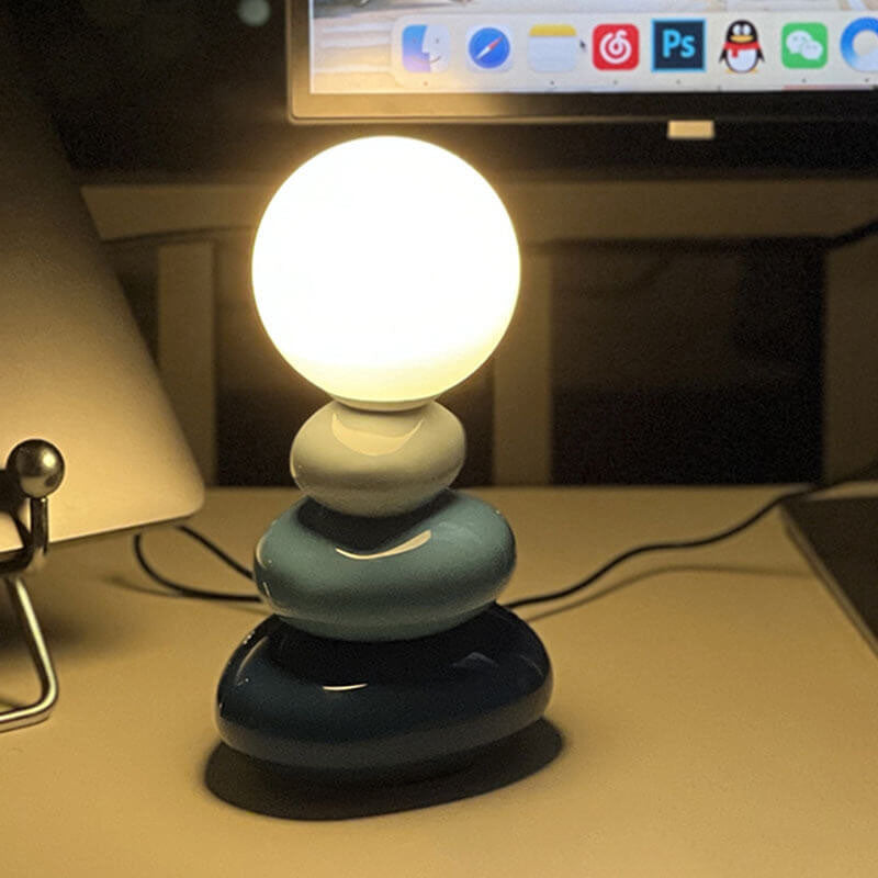 Modern Minimalist Pebble Ceramic Glass USB LED Table Lamp - Stylish Home Lighting with USB Port, Soft Glow Accent Lamp for Bedroom and Living Room