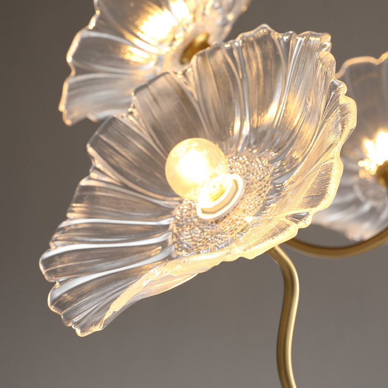 Modern Art Deco Gold Finish Chandelier with Lotus Leaf Glass Shade - 3/6 Lights for Living Room