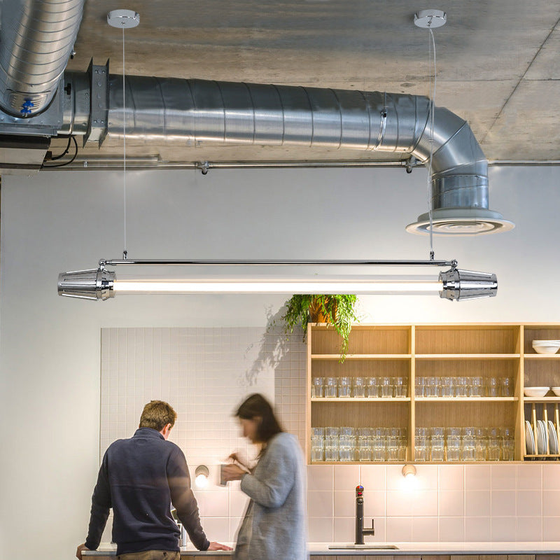 Contemporary Industrial LED Island Chandelier - Strip Aluminum & Acrylic Design for Dining Room
