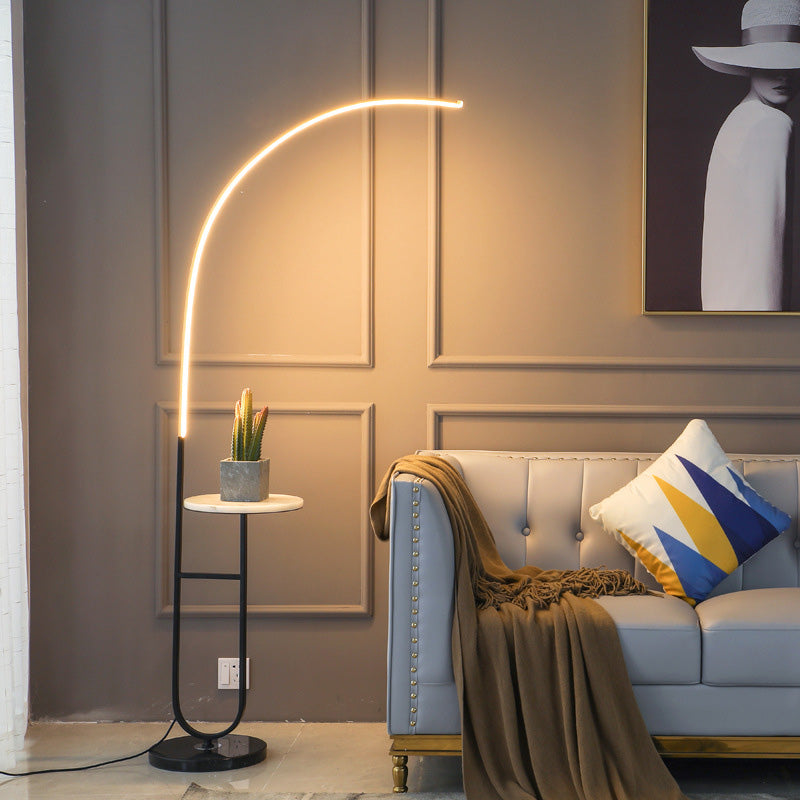 Contemporary Aluminum Strip LED Floor Lamp with Marble Base for Living Room