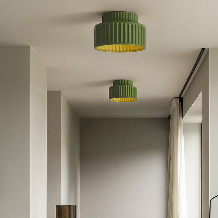 Contemporary Nordic Cream Stripe Hand-Sculpted Resin Flush Mount Ceiling Light for Entryway