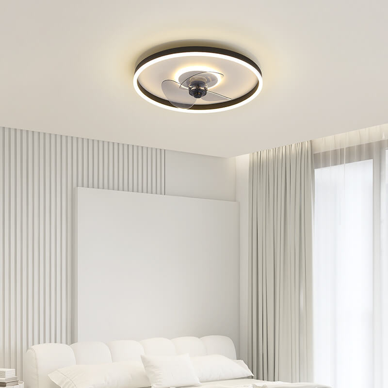 Contemporary Nordic Round LED Flush Mount Ceiling Fan Light for Living Room & Bedroom