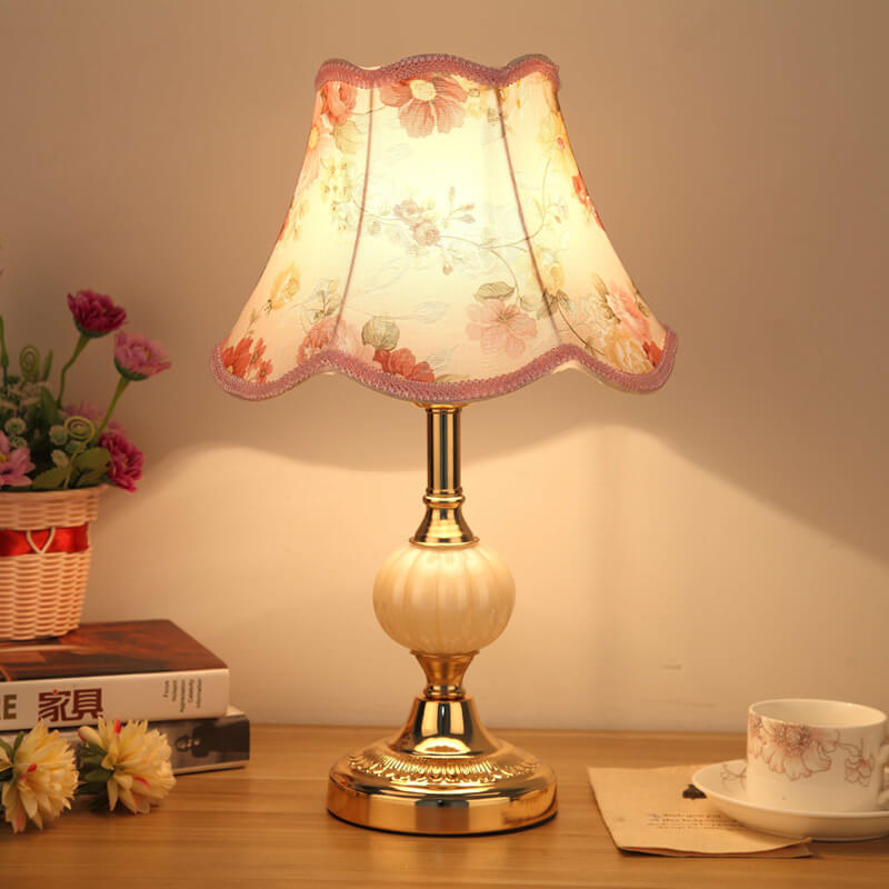 Nordic Vintage Floral Glass Fabric 1-Light Table Lamp, Retro Home Decor, Bohemian Lighting Fixture, Elegant Nightstand Lamp, Unique Bedroom Decor, Scandinavian Style Illumination, Antique Inspired Accent Light, Decorative Glass Shade Lamp, Soft Ambient Li