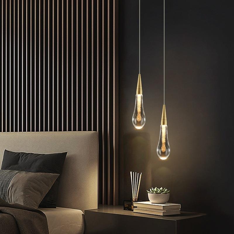 Contemporary Scandinavian Glass LED Pendant Light - Water Drops Design for Bedroom Lighting