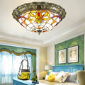 Vintage Tiffany Round Stained Glass LED Flush Mount Light
