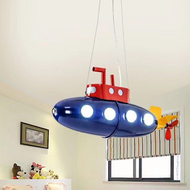 Contemporary Cartoon Submarine LED Chandelier for Kids Bedroom, Unique Iron Lighting Fixture, Nautical Themed Ceiling Light, Playful Home Decor, Kids Room Illumination, Modern Childrens Lighting Design, Creative Underwater Nautical Pendant Light