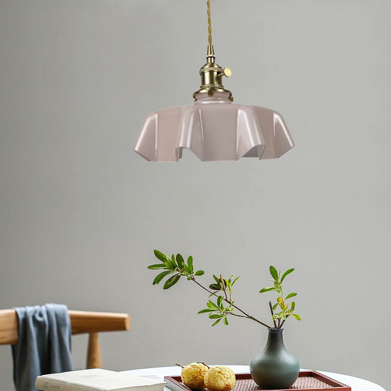 Traditional Japanese Cream Petal Glass Iron Pendant Light for Dining Room