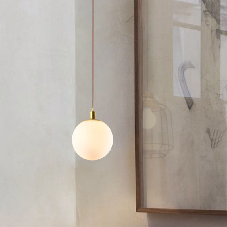 Contemporary Nordic Minimalist White Orb 1-Light Pendant for Bedroom