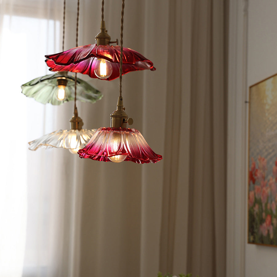 Modern Art Deco Sunflower Copper Glass Pendant Light - Living Room Essential