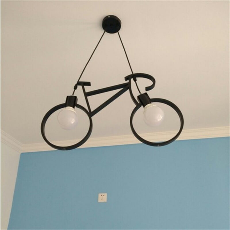 Contemporary Creative Bicycle Shape Iron 2-Light Kids Chandelier for Living Room Bedroom Modern Design, Unique Iron Fixtures, Fun Lighting, Children's Room Decor, Bicycle-Themed Ceiling Light, Stylish Kids' Chandelier, Playful Home Decor, Decorative Light