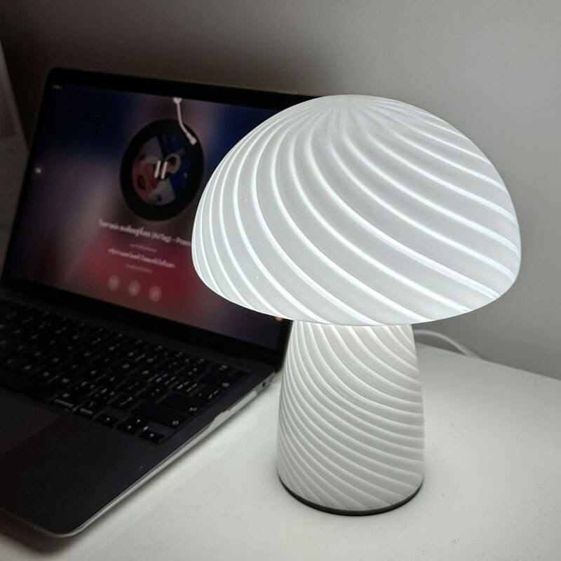 Modern Minimalist Mushroom Glass 1-Light Table Lamp, Contemporary LED Desk Lamp, Stylish Nightstand Light, Trendy Home Decor, Scandinavian Design Lighting, Elegant Glass Shade, Unique Accent Lamp for Living Room, Bedroom, Office Decor, Modern Lighting Sol