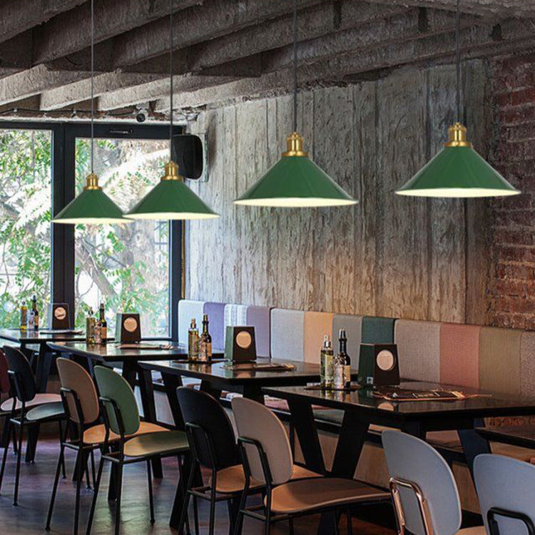 Industrial Vintage Green Iron Cone Pendant Light - 1-Light Hanging Fixture