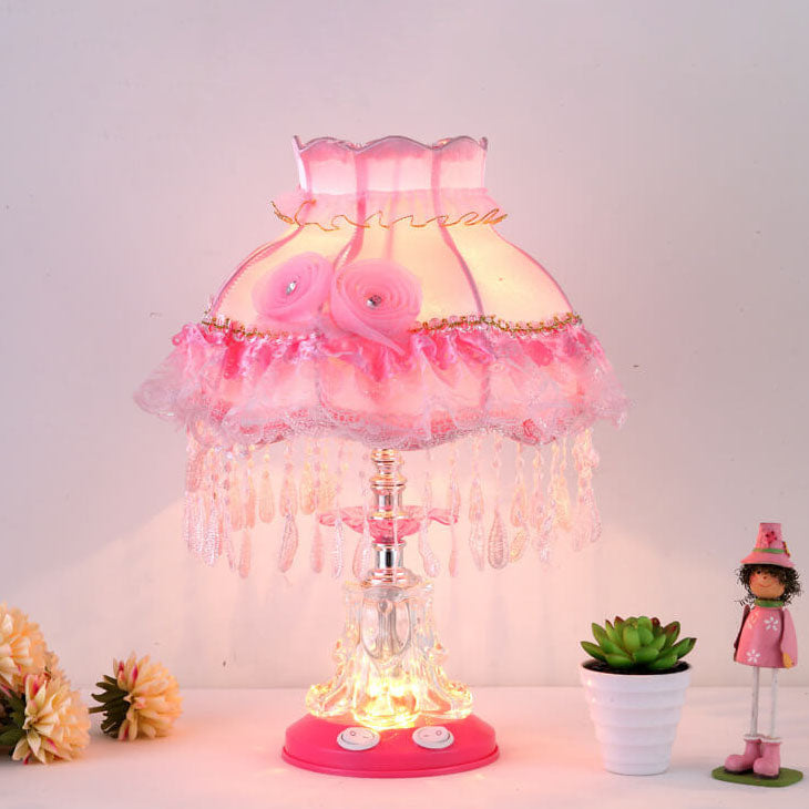 European Style Wedding Fabric Glass 1-Light Table Lamp - Elegant Home Decor for Wedding Reception, Vintage Bedside Lighting, Luxury Fabric Shade, Romantic Ambiance, Decorative Lighting Fixture, Stylish Gift Idea for Couples, Unique Wedding Centerpiece, De