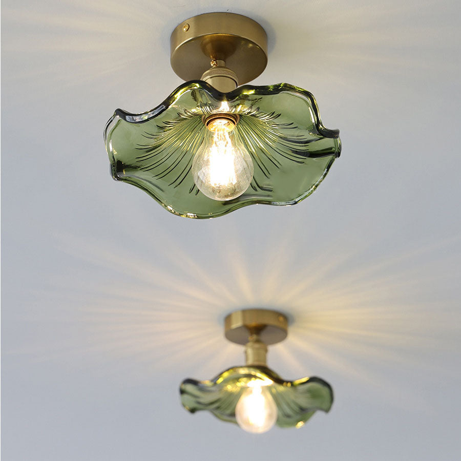 European Vintage Lotus Leaf Copper Semi-Flush Mount Light 1-Light Fixture