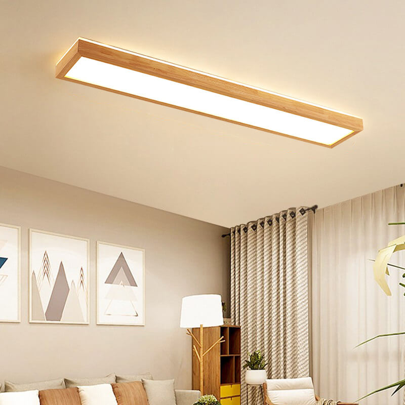 Japanese Minimalist Walnut LED Flush Mount Ceiling Light
