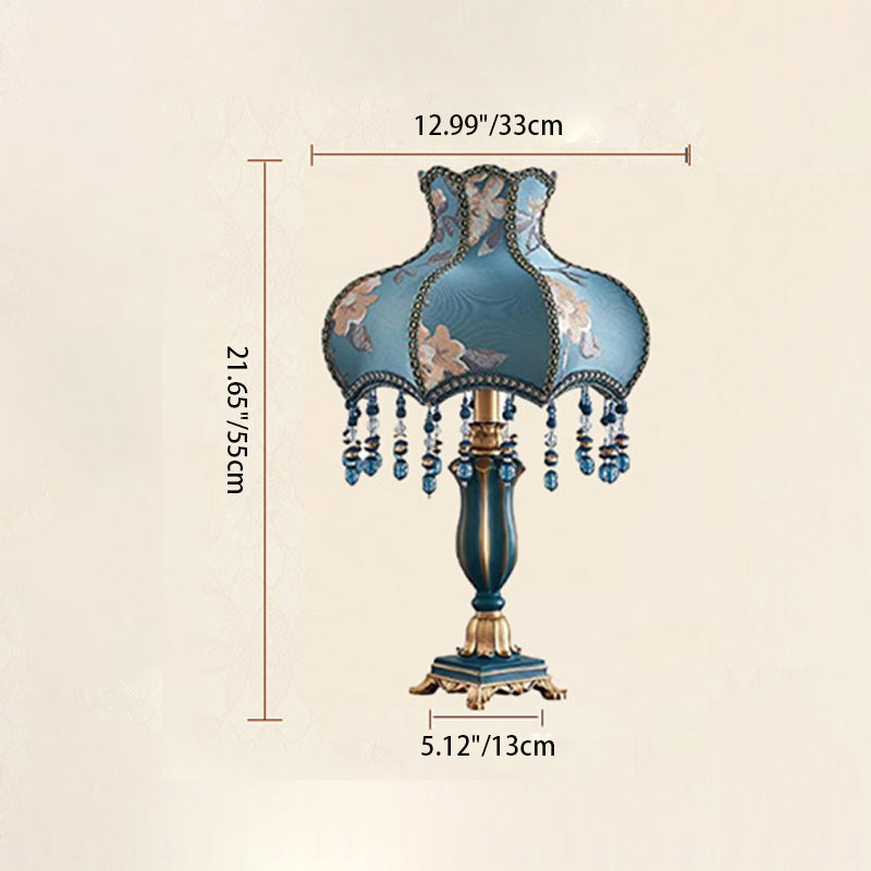 Traditional European Court Top Resin Fabric 1-Light Table Lamp for Bedroom, Elegant Indoor Lighting, Vintage Design Nightstand Lamp, Decorative Home Accent, Classical Style Lamp Shade, Bedside Table Lighting, Warm White Illumination, Luxury Bedroom Decor,