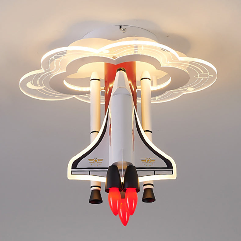 Contemporary Creative Iron Cartoon Aerospace Rocket Acrylic LED Kids Flush Mount Ceiling Light for Living Room, Playroom, Nursery, Modern Children's Lighting Fixture, Space-Themed Home Decor, Adjustable Brightness, Energy Efficient Kids Room Accessories