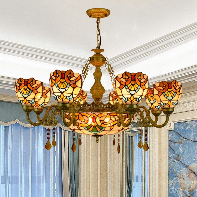 Traditional Tiffany Bead Dome Baroque Chandelier - 8/11 Light Iron and Glass Alloy for Living Room