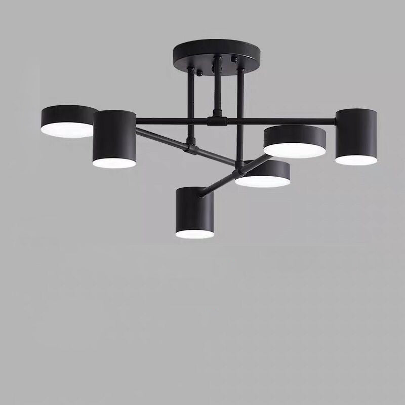 Contemporary Nordic Iron Aluminum Acrylic Round Cylinder Branch LED Semi-Flush Mount Ceiling Light