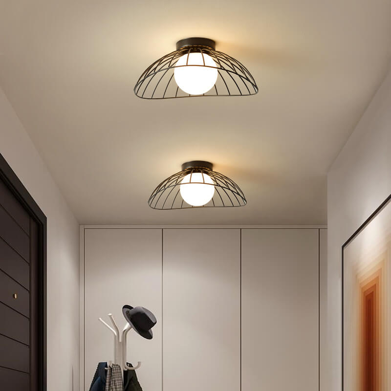 Scandinavian Modern Iron Glass Ceramic Flower Diamond Semi-Flush Mount Light