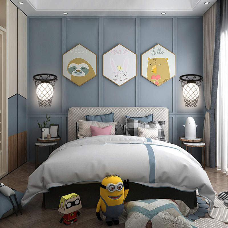 Modern Art Deco Kids Basketball Hoop Wall Sconce - 1-Light Glass Lamp  

Illuminate your child’s bedroom with this stylish Modern Art Deco kids basketball hoop wall sconce. Featuring a sleek glass design and a playful basketball motif, this 1-light lamp a