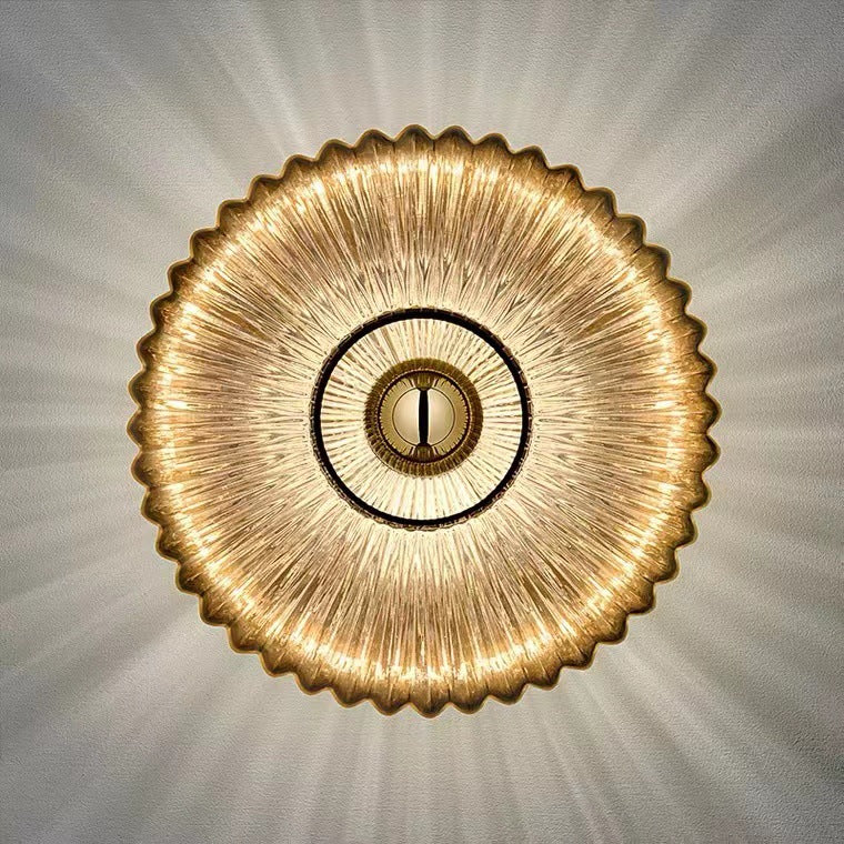 Contemporary Nordic Iron Striped Glass Round Wall Sconce Lamp - Living Room Lighting