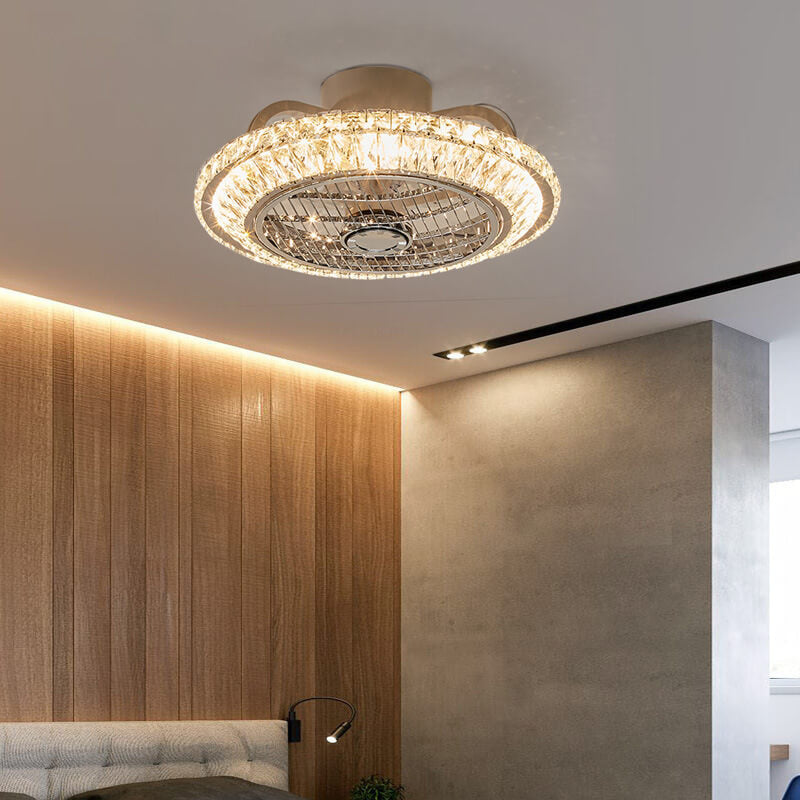 Nordic Crystal Round LED Flush Mount Ceiling Fan Light