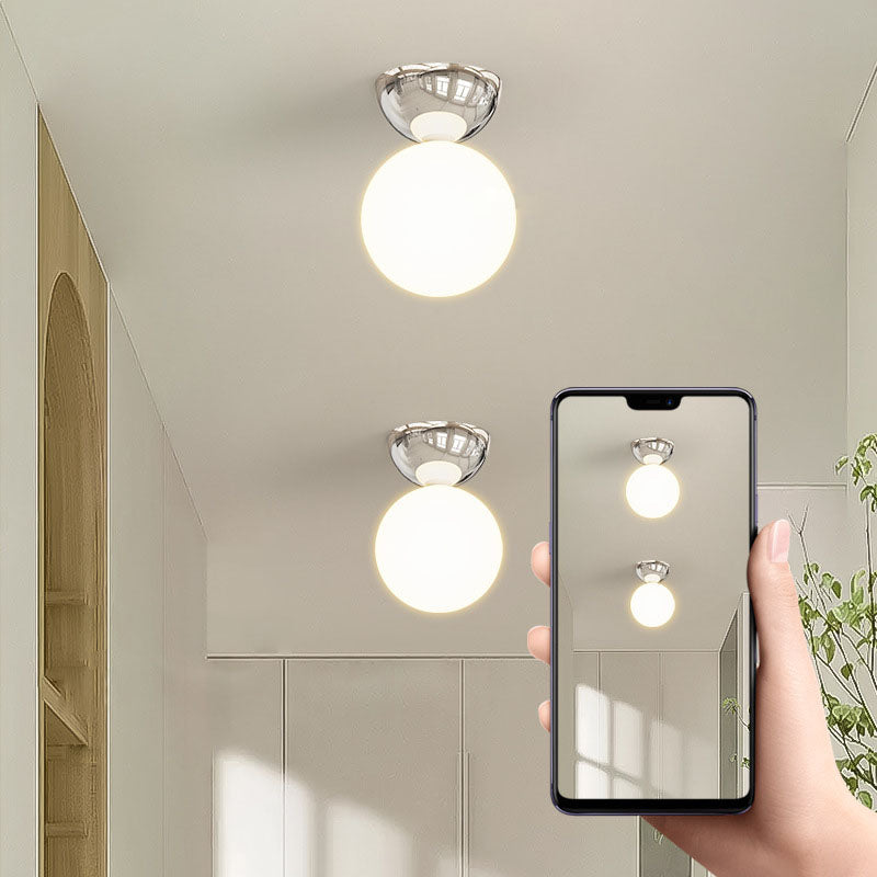 Scandinavian Iron & Glass Semi-Flush Mount Ceiling Light - 1-Light Spherical Shade for Hallway
