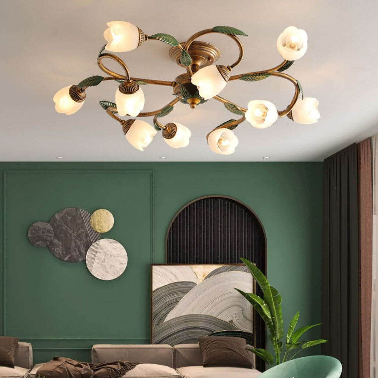 Modern Idyllic Iron Flower Branch Semi-Flush Mount Lighting - 6/8/10 Light