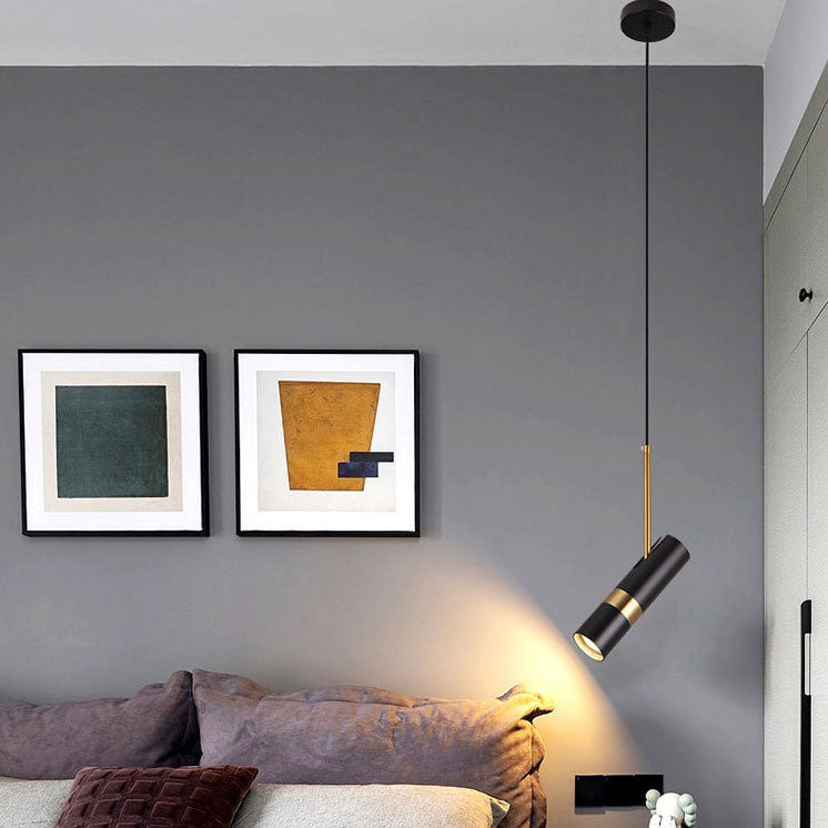 Contemporary Nordic Metal Long Barrel Pendant Light for Bedroom