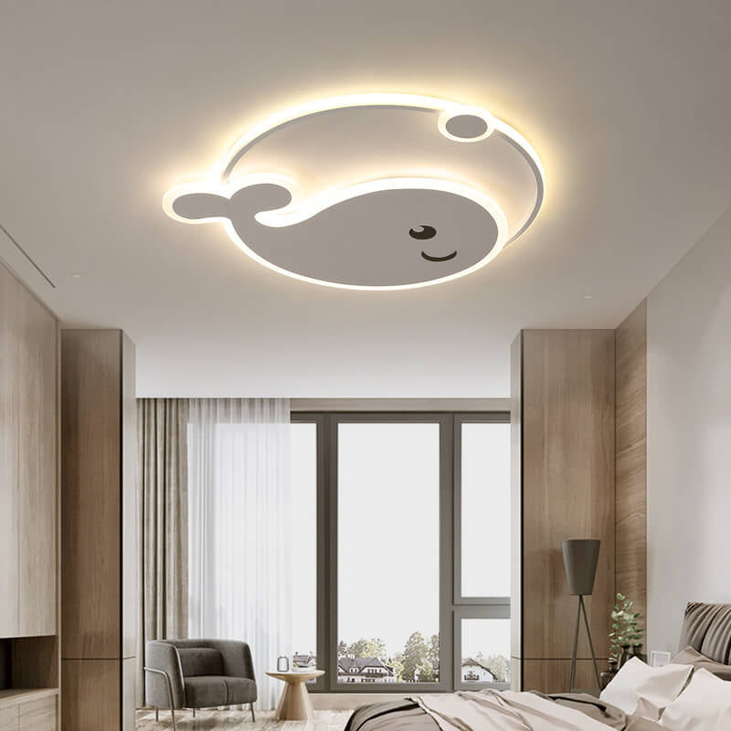Creative Cartoon Dolphin Moon LED Kids Flush Mount Ceiling Light for Child’s Bedroom, Nursery Lighting, Whale Design Ceiling Fixture, Playful Ocean Theme, Adjustable Brightness, Energy-Efficient, Cute Kids Room Decor, Unique Playroom Lighting, Safe for Ki