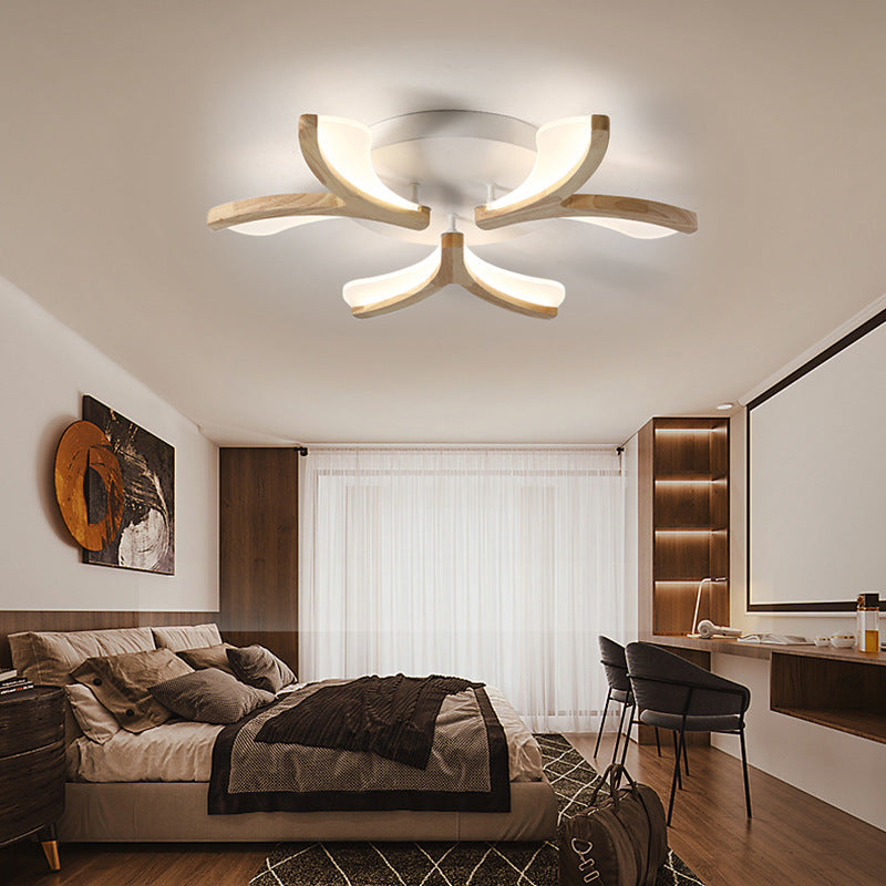 Contemporary Scandinavian Branch Flower Semi-Flush Mount Ceiling Light - Wood Iron Acrylic LED for Living Room
