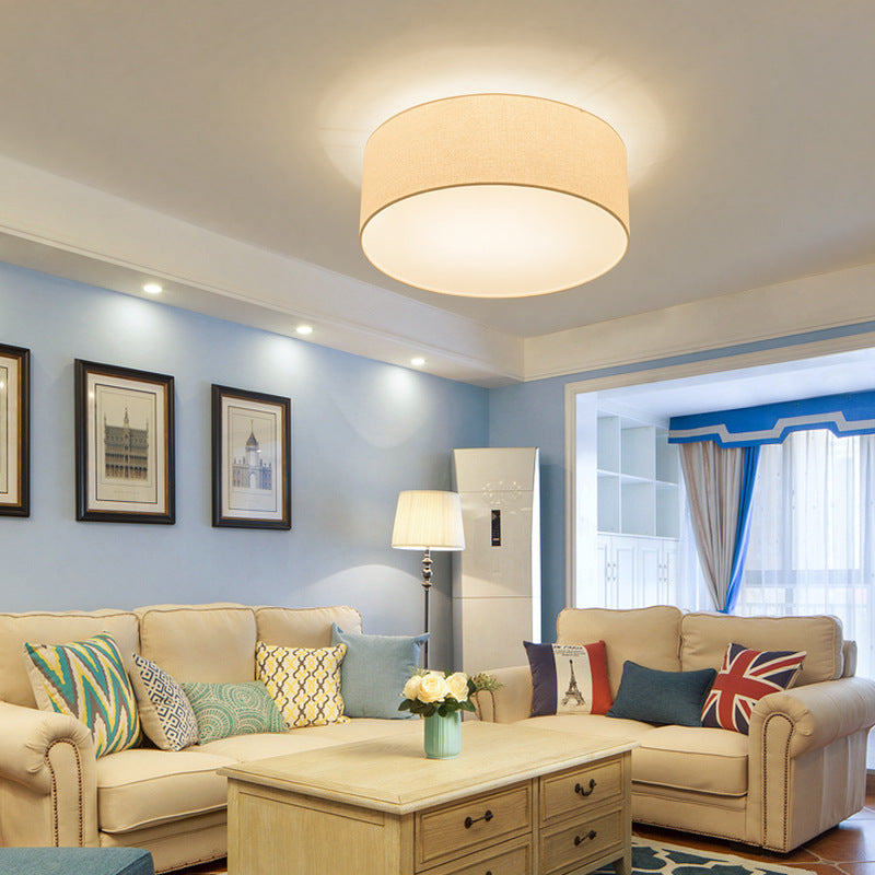 Modern Minimalist Round Drum Flush Mount Ceiling Light - Iron & Fabric 3/5 Light for Living Room