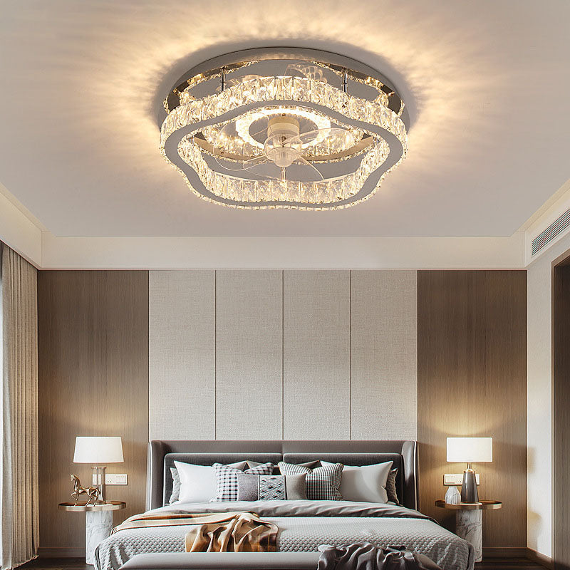 Modern Luxury Crystal Stainless Steel LED Ceiling Fan Light