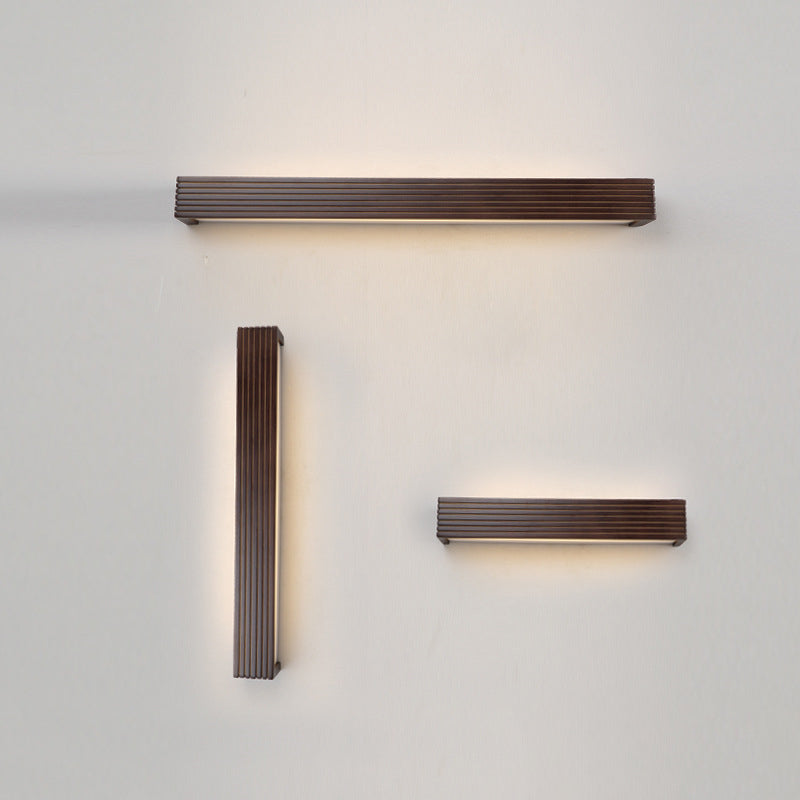 Traditional Chinese Striped Wood LED Vanity Mirror Sconce Lamp for Bathroom